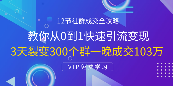 （1433期）12节社群成交全攻略：从0到1快速引流变现，3天裂变300个群一晚成交103万-副业项目资源网