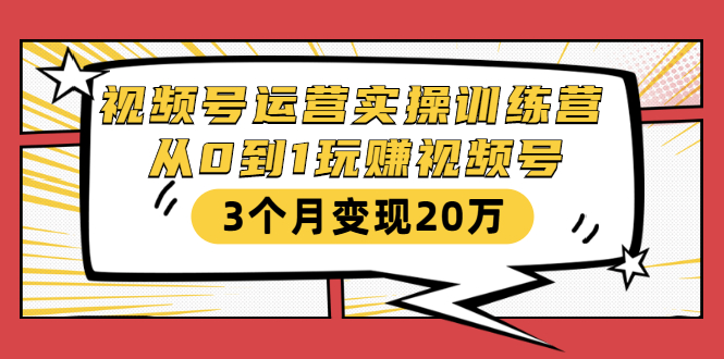 （1596期）视频号运营实操训练营：从0到1玩赚视频号，3个月变现20万-副业项目资源网