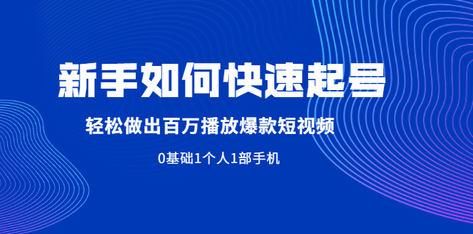 （1998期）新手如何快速起号,轻松做出百万播放爆款短视频，0基础1个人1部手机-副业项目资源网