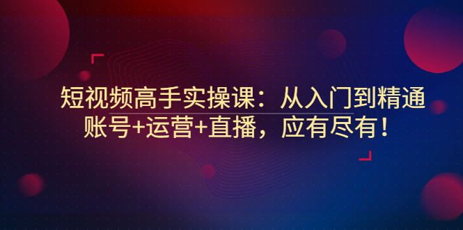 （2889期）短视频高手实操课：从入门到精通，账号+运营+直播，应有尽有！-副业项目资源网