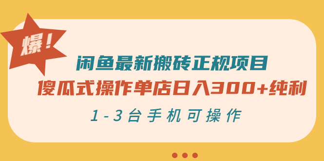 （2859期）闲鱼最新搬砖正规项目：傻瓜式操作单店日入300+纯利，1-3台手机可操作-副业项目资源网