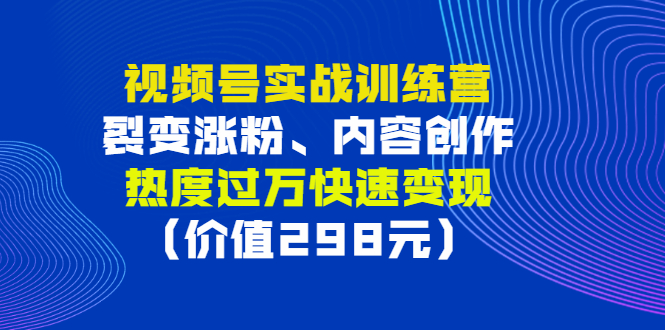 （2795期）视频号实战训练营，裂变涨粉、内容创作、热度过万快速变现（价值298元）-副业项目资源网