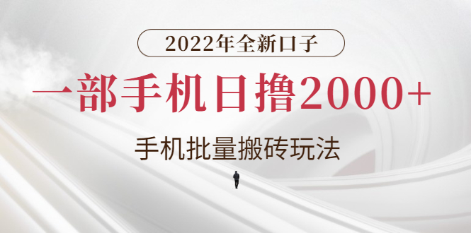 （2682期）2022年全新口子，手机批量搬砖玩法，一部手机日撸2000+-副业项目资源网