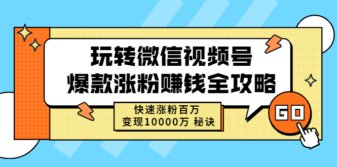 （2465期）玩转微信视频号爆款涨粉赚钱全攻略，快速涨粉百万 变现10000万 秘诀-副业项目资源网