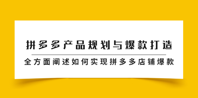 （2181期）拼多多产品规划与爆款打造，全方面阐述如何实现拼多多店铺爆款-副业项目资源网