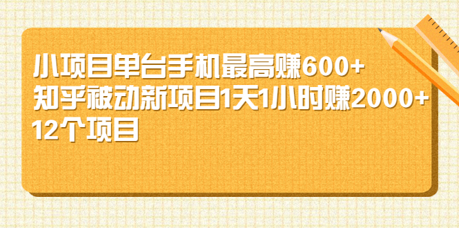 （2161期）小项目单台手机最高赚600+知乎被动新项目1天1小时赚2000+(12个项目)-副业项目资源网