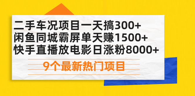 （2075期）二手车况项目一天搞300+闲鱼同城霸屏单天赚1500+快手直播放电影日涨粉8000+-副业项目资源网