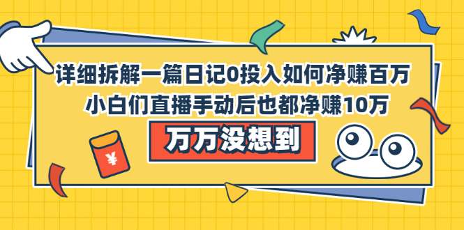 （2063期）详细拆解一篇日记0投入如何净赚百万，小白们直接复制后也都净赚10万-副业项目资源网