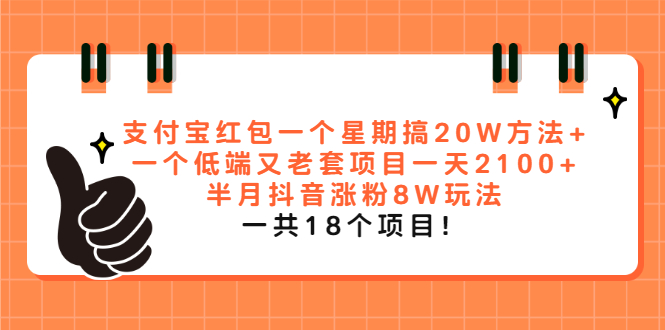 （2012期）支付宝红包一个星期搞20W方法+一个低端又老套项目一天2100+半月抖音涨粉8W-副业项目资源网