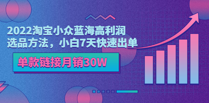 （3208期）2022淘宝小众蓝海高利润选品方法，小白7天快速出单，单款链接月销30W-副业项目资源网