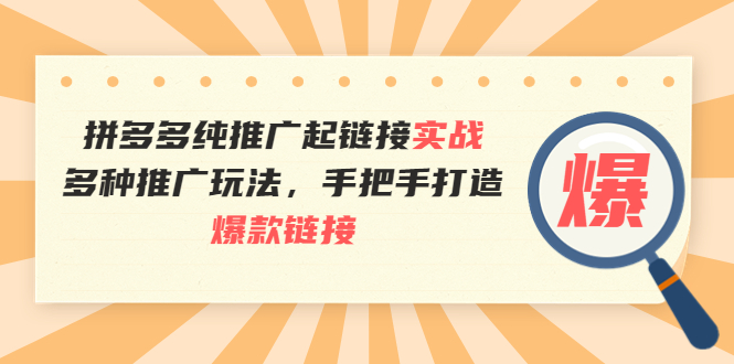 （3649期）拼多多纯推广起链接实战：多种推广玩法，手把手打造爆款链接-副业项目资源网