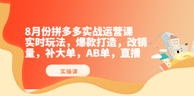 （3688期）8月份拼多多实战运营课，实时玩法，爆款打造，改销量，补大单，AB单，直播-副业项目资源网