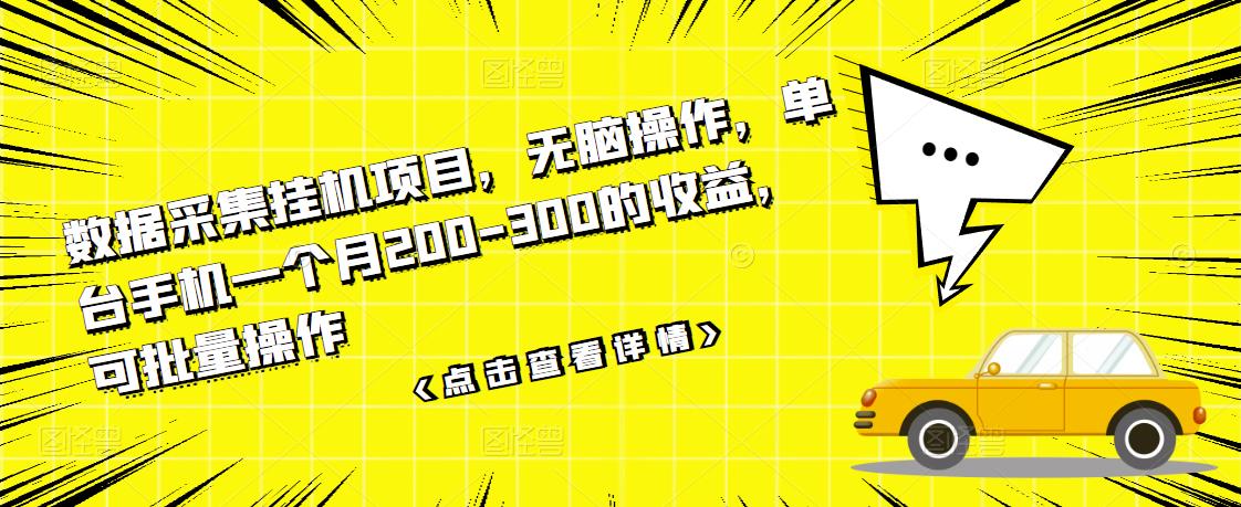 （3101期）数据采集挂机项目，无脑操作，单台手机一个月200-300的收益，可批量操作-副业项目资源网