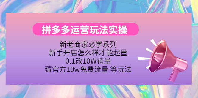 （4160期）拼多多运营玩法实操，0.1改10W销量，薅官方10w免费流量 等玩法！-副业项目资源网