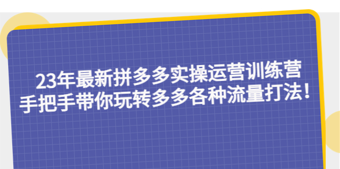 （5435期）23年最新拼多多实操运营训练营：手把手带你玩转多多各种流量打法！-副业项目资源网