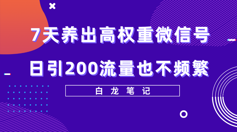 （5630期）7天养出高权重微信号，日引200流量也不频繁，方法价值3680元-副业项目资源网