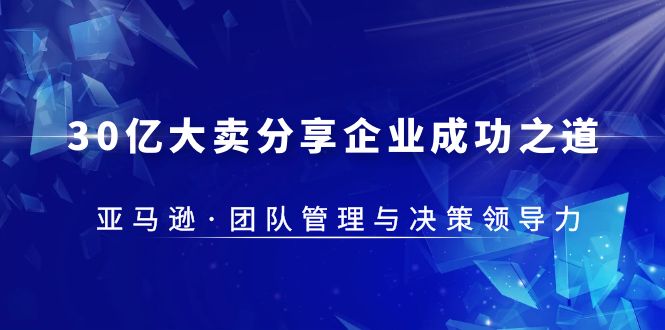 （5641期）30·亿大卖·分享企业·成功之道-亚马逊·团队管理与决策领导力-副业项目资源网