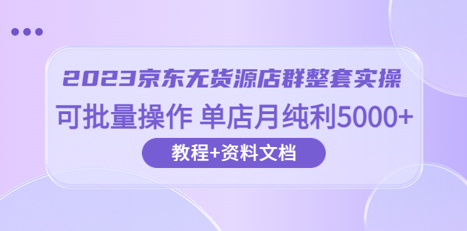 （6223期）2023京东-无货源店群整套实操 可批量操作 单店月纯利5000+63节课+资料文档-副业项目资源网