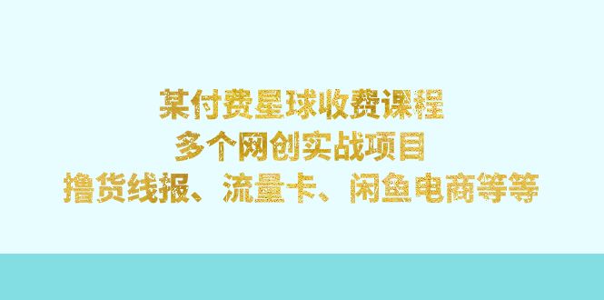 （7199期）某付费星球课程：多个网创实战项目，撸货线报、流量卡、闲鱼电商等等-副业项目资源网