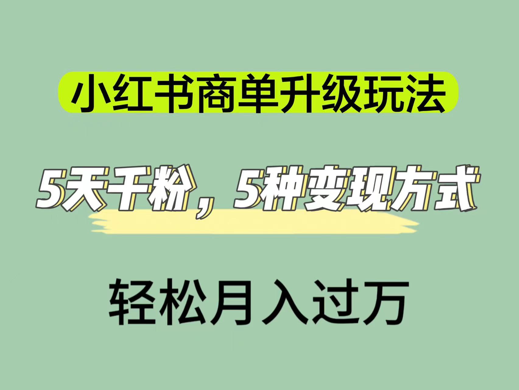 （7312期）小红书商单升级玩法，5天千粉，5种变现渠道，轻松月入1万+-副业项目资源网