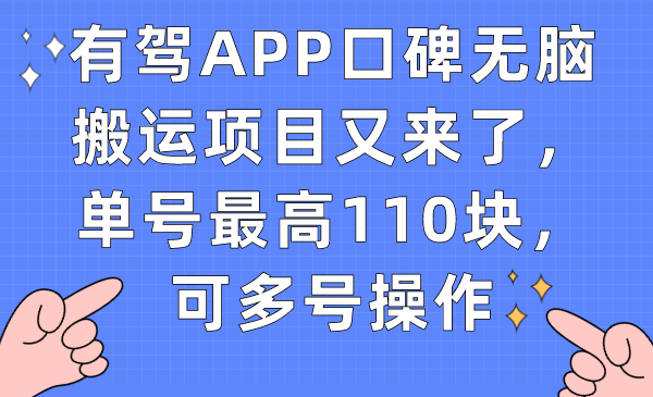 （7314期）有驾APP口碑无脑搬运项目又来了，单号最高110块，可多号操作-副业项目资源网