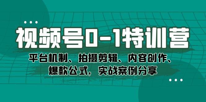 （7373期）视频号0-1特训营：平台机制、拍摄剪辑、内容创作、爆款公式，实战案例分享-副业项目资源网