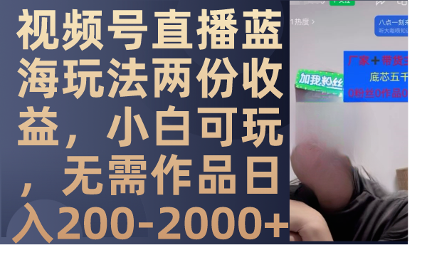 （7635期）视频号直播蓝海玩法两份收益，小白可玩，无需作品日入200-2000+-副业项目资源网