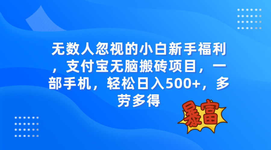 （7830期）无数人忽视的项目，支付宝无脑搬砖项目，一部手机即可操作，轻松日入500+-副业项目资源网