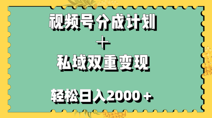 （7842期）视频号分成计划＋私域双重变现，轻松日入1000＋，无任何门槛，小白轻松上手-副业项目资源网