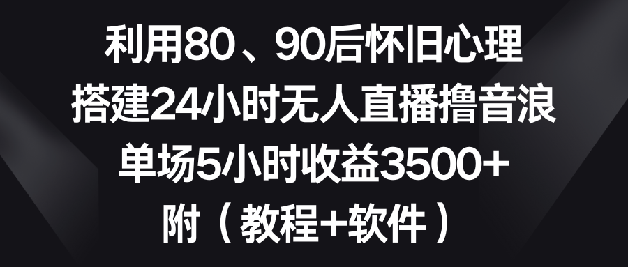 （8819期）利用80、90后怀旧心理，搭建24小时无人直播撸音浪，单场5小时收益3500+…-副业项目资源网