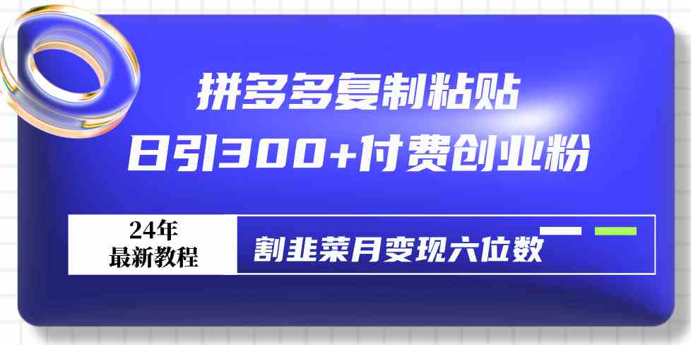 （9129期）拼多多复制粘贴日引300+付费创业粉，割韭菜月变现六位数最新教程！-副业项目资源网