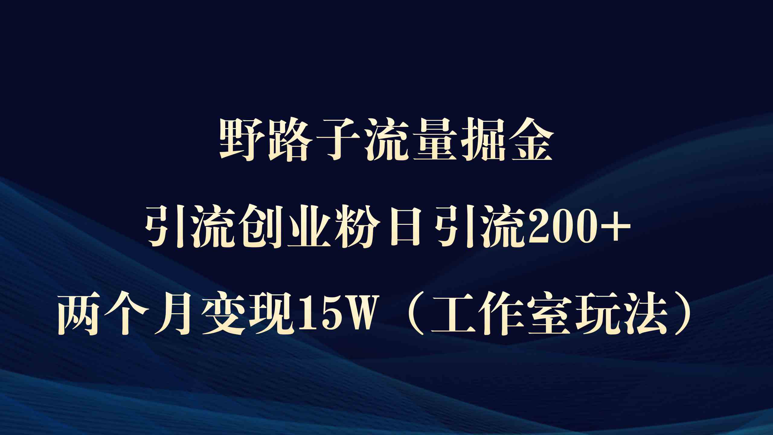 （9513期）野路子流量掘金，引流创业粉日引流200+，两个月变现15W（工作室玩法））-副业项目资源网