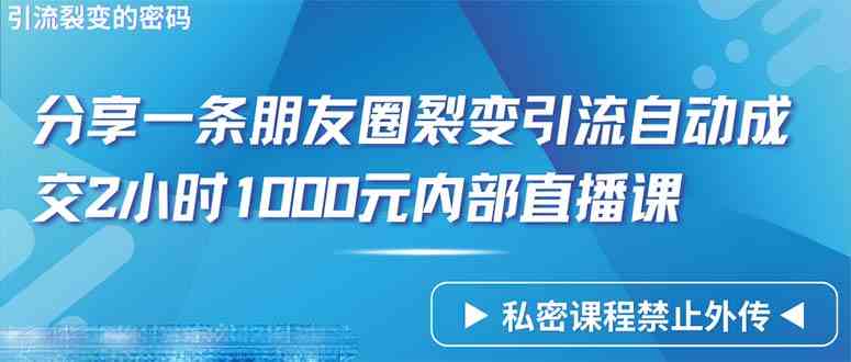 （9850期）仅靠分享一条朋友圈裂变引流自动成交2小时1000内部直播课程-副业项目资源网