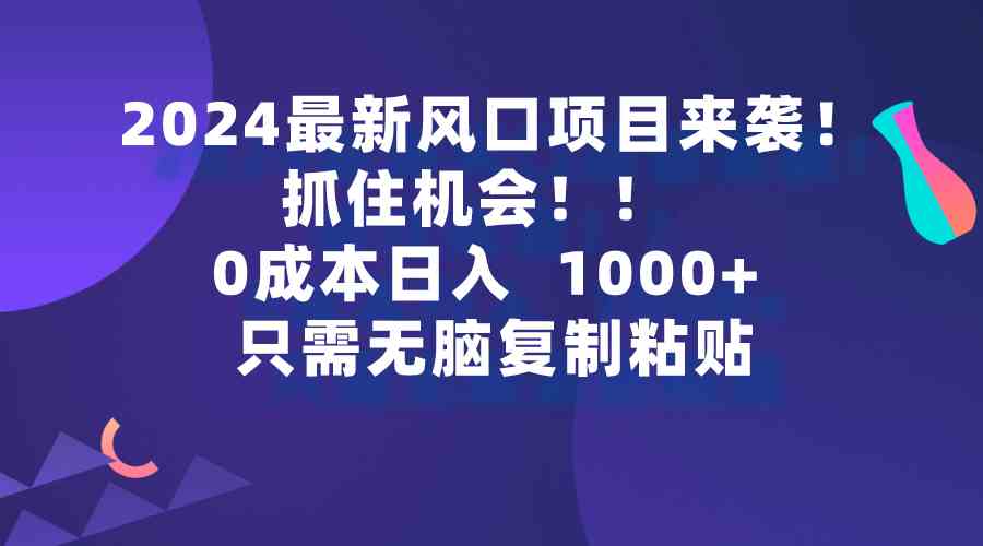 （9899期）2024最新风口项目来袭，抓住机会，0成本一部手机日入1000+，只需无脑复…-副业项目资源网