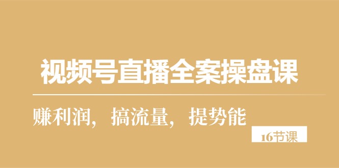 （10207期）视频号直播全案操盘课，赚利润，搞流量，提势能（16节课）-副业项目资源网