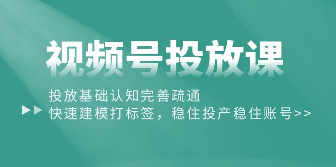 （10205期）视频号投放课：投放基础认知完善疏通，快速建模打标签，稳住投产稳住账号-副业项目资源网