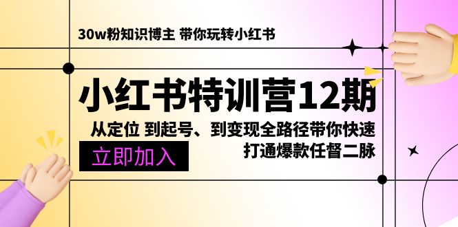 （10666期）小红书特训营12期：从定位 到起号、到变现全路径带你快速打通爆款任督二脉-副业项目资源网