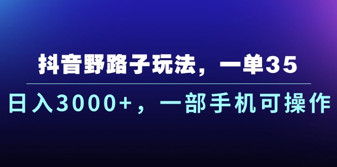 （10909期）抖音野路子玩法，一单35.日入3000+，一部手机可操作-副业项目资源网