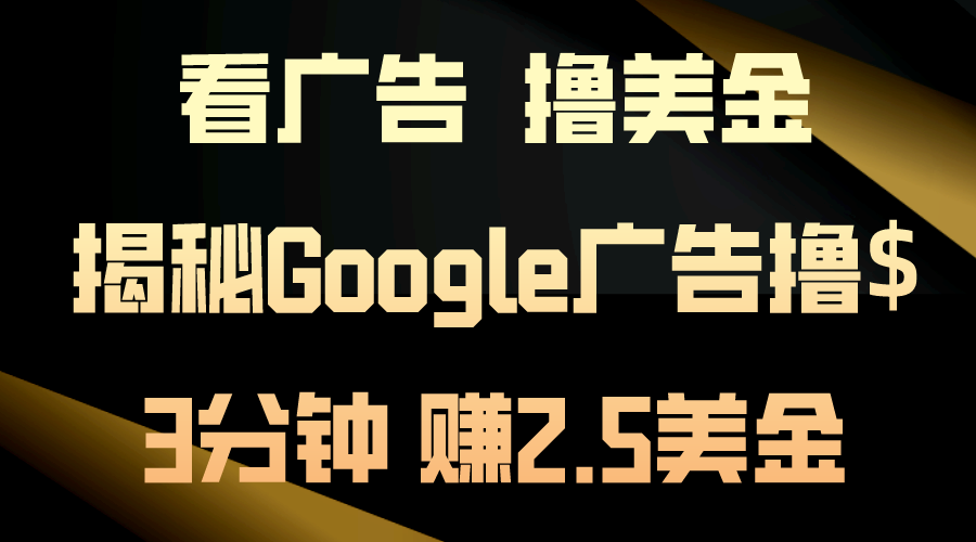 （10912期）看广告，撸美金！3分钟赚2.5美金！日入200美金不是梦！揭秘Google广告…-副业项目资源网