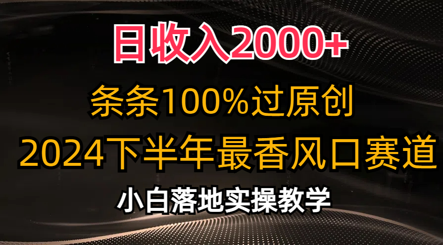 （10951期）日收入2000+，条条100%过原创，2024下半年最香风口赛道，小白轻松上手-副业项目资源网