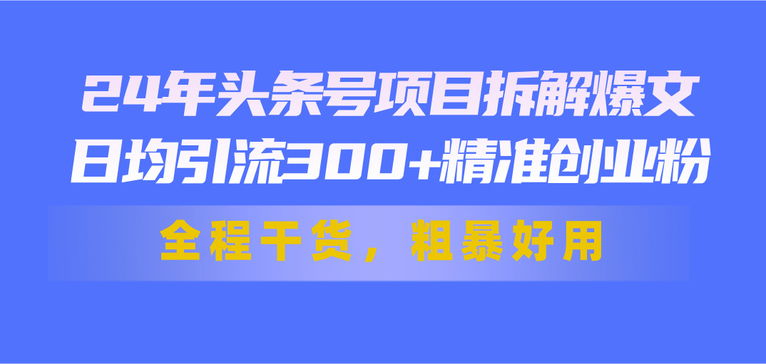 （11397期）24年头条号项目拆解爆文，日均引流300+精准创业粉，全程干货，粗暴好用-副业项目资源网