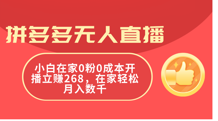 （11521期）拼多多无人直播，小白在家0粉0成本开播立赚268，在家轻松月入数千-副业项目资源网