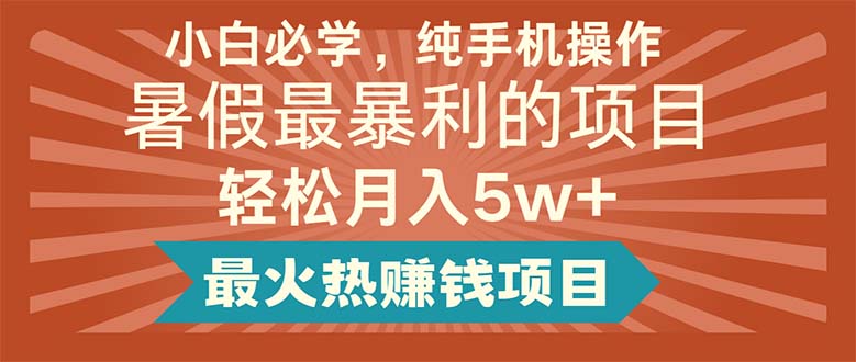 （11583期）小白必学，纯手机操作，暑假最暴利的项目轻松月入5w+最火热赚钱项目-副业项目资源网