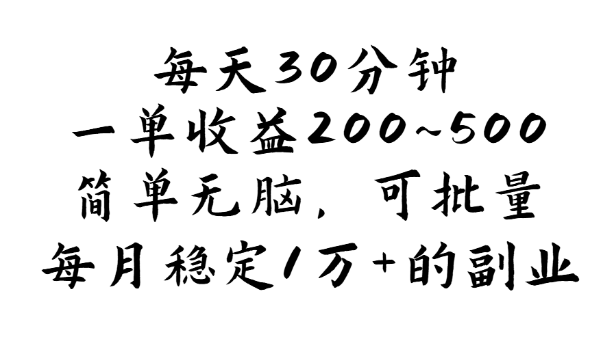 （11764期）每天30分钟，一单收益200~500，简单无脑，可批量放大，每月稳定1万+的…-副业项目资源网