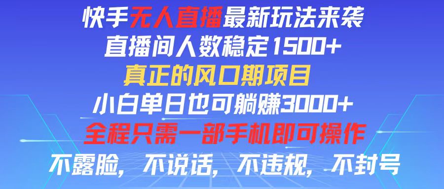 （11792期）快手无人直播全新玩法，直播间人数稳定1500+，小白单日也可躺赚3000+，…-副业项目资源网