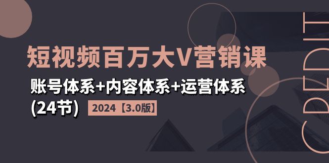 （11795期）2024短视频·百万大V营销课【3.0版】账号体系+内容体系+运营体系(24节)-副业项目资源网