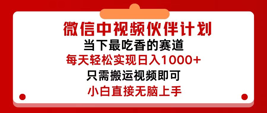 （12017期）微信中视频伙伴计划，仅靠搬运就能轻松实现日入500+，关键操作还简单，…-副业项目资源网