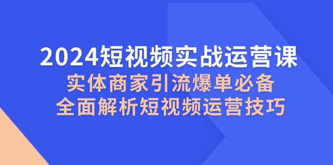 （12987期）2024短视频实战运营课，实体商家引流爆单必备，全面解析短视频运营技巧-副业项目资源网