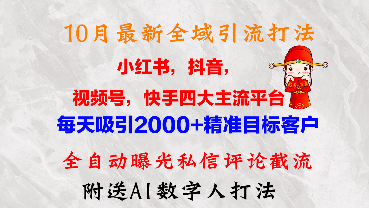 （12921期）10月最新小红书，抖音，视频号，快手四大平台全域引流，，每天吸引2000…-副业项目资源网