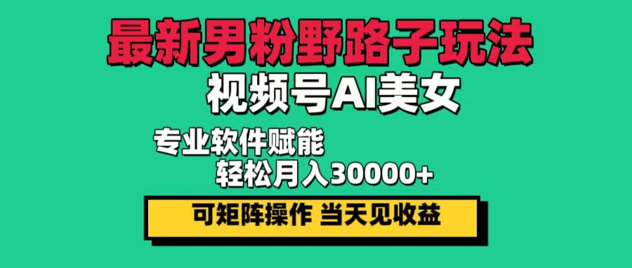 （12909期）最新男粉野路子玩法，视频号AI美女，当天见收益，轻松月入30000＋-副业项目资源网